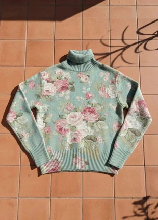 Pull Isoldea taille S, col montant, imprimé floral vintage, maille douce, look romantique, merk: Isoldea, staat: Heel goed, maat: S / 36 / 8, € 44,99, € 47,94 inclusief Kopersbescherming Pro