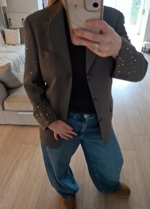 Oversized vintage wool Khaki blazer strass, merk: Vintage, staat: Heel goed, maat: L / 40 / 12, € 23,99, € 25,89 inclusief Kopersbescherming Pro