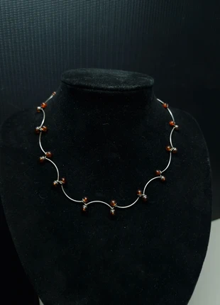 Vintage 925 Silver Necklace with Amber-Coloured Beads – 41 cm, brand: Silver, condition: Good, €32.00, €34.30 includes Buyer Protection