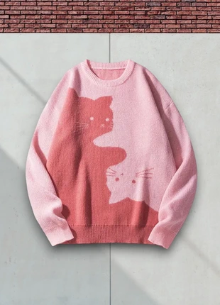 Pull d'hiver Y2K Style Old School - Taille M - Chats Ying Yang - Rose Fuschia - Coupe lose #24.1, marke: Aesthetic, zustand: Sehr gut, größe: M, 39,90 €, 42,60 € inklusive Vinted-Käuferschutz