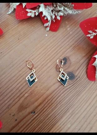 Jolies boucles d'oreilles double losanges noires dorées incrustées de strass neuves, marque: Strass, état: Neuf avec étiquette, 5,00 €, 5,95 € Protection acheteurs (Pro) incluse