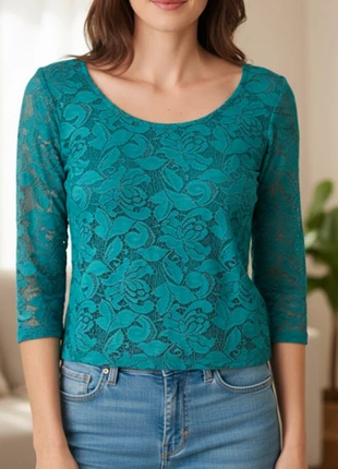 Camiseta verde azulado con encaje, marque: Local, état: Bon état, taille: Taille unique, 2,00 €, 2,80 € Protection acheteurs incluse