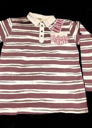 Y2K Striped Long Sleeve Polo Shirt Burdeos White Vintage, brand: Yellow Rat Bastard, condizioni: Ottime, taglia: S, €23.00, €24.85 include la Protezione acquisti Pro