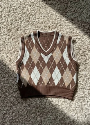 Pull sans manches à losanges marron, brand: Ambre de Vent, condition: Very good, size: S / 36 / 8, €46.99, €50.04 includes Buyer Protection