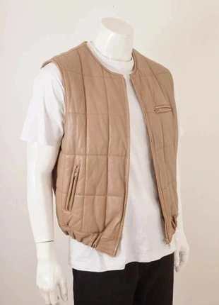 Gilet sans manches vintage en cuir d'agneau matelassé beige taupe – taille L, brand: Vintage Dressing, condition: Very good, size: L, €30.00, €32.20 includes Buyer Protection