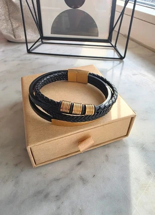 Bracelet homme cuir & acier doré _ idée cadeau, marque: Silver, état: Très bon état, 14,50 €, 15,93 € Protection acheteurs incluse