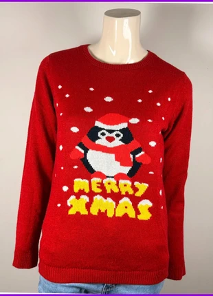 Red “Merry Xmas” penguin sweater for women, cute holiday style (size M), brand: Noël, condizioni: Ottime, taglia: M / IT 42 / EU 38, €13.90, €15.30 include la Protezione acquisti