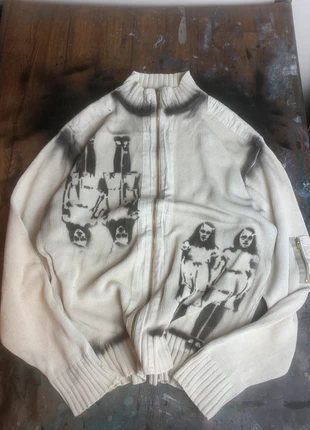 Gilet Zip Up Opium Y2K Japan Style Avant-Garde Cream/Black XL, marque: Opium, état: Bon état, taille: L, 29,00 €, 31,15 € Protection acheteurs incluse