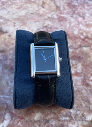 Montre rectangulaire argenté & cuir noir – style moderne et raffiné, brand: Gentlemen’s Club, condition: New without tags, size: Up to 30 mm, €32.99, €35.34 includes Buyer Protection