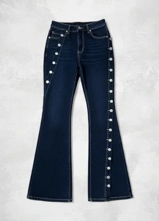 👖 Jean bleu foncé taille haute à boutons argentés sur les côtés, brand: collective denim, condition: Very good, size: S / 36 / 8, €52.90, €56.25 includes Buyer Protection Pro