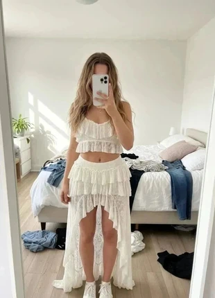 jupe longue asymétrique à volants en dentelle crème #105, marque: Prairie Gipsy, état: Très bon état, taille: M / 38 / 10, 54,99 €, 58,44 € Protection acheteurs incluse