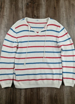 Pull vintage col v rayé écru rouge bleu taille L XL coton, marke: Vintage Dressing, zustand: Sehr gut, größe: L, 8,90 €, 10,05 € beinhaltet Vinted-Käuferschutz Pro