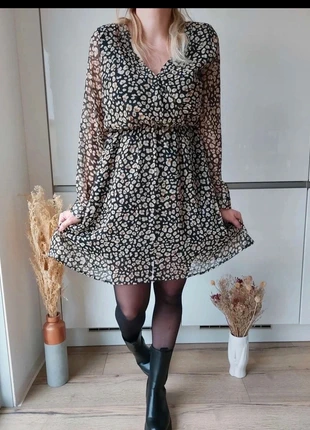 🌿 Robe Téa – courte fluide, imprimé beige/noir – manches transparentes (Taille S), brand: Emma & Ella, condition: New with tags, size: S / 36 / 8, €27.00, €29.05 includes Buyer Protection