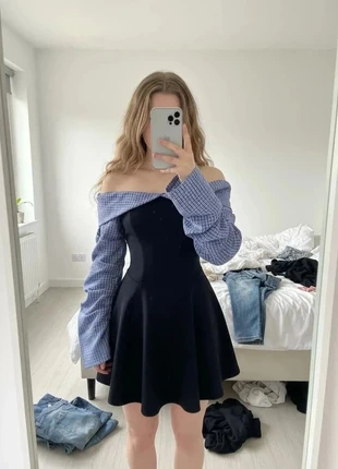 mini robe noire 2-en-1 à manches carreaux #004, marque: Académie Déstructurée, état: Très bon état, taille: M / 38 / 10, 49,99 €, 53,19 € Protection acheteurs incluse