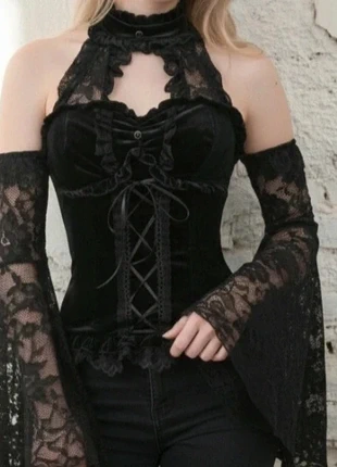 Blouse manches longues élégant gothique en dentelle noire taille M38 rétro style vintage Y2K, marque: Vamp, état: Très bon état, taille: M / 38 / 10, 34,90 €, 37,35 € Protection acheteurs incluse