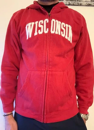 Hoodie zippé rouge Wisconsin Genuine Stuff Taille M Vintage USA, marque: The Genuine Leather, état: Très bon état, taille: M, 15,00 €, 16,45 € Protection acheteurs incluse