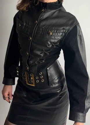 80s 90s Veste hybride cuir & laine militaire/biker studs or officier glam, brand: Vintage, condizioni: Ottime, taglia: XS / IT 38 / EU 34, €160.00, €168.70 include la Protezione acquisti Pro
