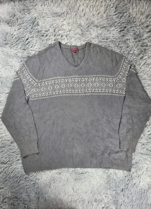 Pull rétro Merona gris clair col V motif géométrique nordique style 90s homme XXL, marque: Vintage Dressing, état: Bon état, taille: XXL, 15,00 €, 16,45 € Protection acheteurs (Pro) incluse
