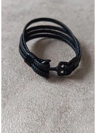 Bracelet homme en cuir torsadé double tour avec ancre noir – élégant et tendance, marque: pas de marque, état: Neuf sans étiquette, 5,00 €, 5,95 € Protection acheteurs incluse