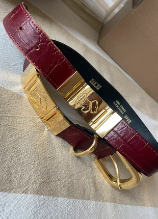 Ceinture Vintage Luxe – Cuir Bordeaux & Or – Motif Chien, marque: Vintage Dressing, état: Très bon état, taille: 75 cm, 22,00 €, 23,80 € Protection acheteurs incluse
