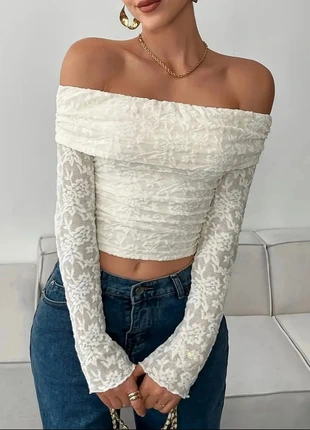 Top blanc épaules dénudées en dentelle – taille M, condition: Very good, size: M / 38 / 10, €23.99, €25.89 includes Buyer Protection