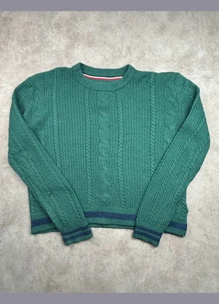 Pull torsadé Tommy Hilfiger vert foncé logo brodé - taille M femme, marque: Tommy Hilfiger, état: Bon état, taille: M / 38 / 10, 24,90 €, 26,85 € Protection acheteurs incluse