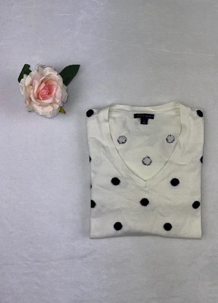 Pull / Sweat Tommy Hilfiger femme taille M col V manches longues blanc à pois noir 100% coton #02325, marque: Tommy Hilfiger, état: Très bon état, taille: M / 38 / 10, 9,00 €, 10,15 € Protection acheteurs (Pro) incluse