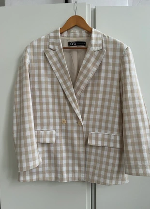 ZARA beige gingham blazer, merk: Zara, staat: Heel goed, maat: M / 38 / 10, € 30,00, € 32,20 inclusief Kopersbescherming