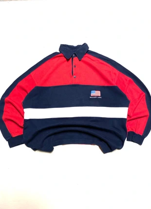 💫 vintage 90’s Disneyland Paris Mickey Usa quarter button up rugby polo sweater 💫(TB155), merk: Disney, staat: Heel goed, maat: XL, € 24,99, € 26,94 inclusief Kopersbescherming Pro
