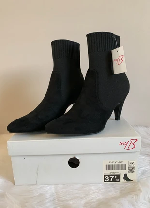 Bottines à talons effet daim noir My B Chaussea, merk: My B, staat: Nieuw met prijskaartje, maat: 37, € 18,00, € 19,60 inclusief Kopersbescherming