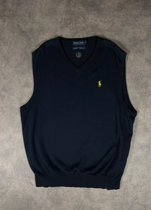 Pull Sans Manches | Débardeur Ralph Lauren Bleu Marine En Col V | Logo Brodé Jaune Taille L, marke: Ralph Lauren, zustand: Sehr gut, größe: L, 29,90 €, 32,10 € inklusive Vinted-Käuferschutz