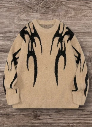Pull Vintage Beige Noir Motifs Tribaux Taille L - Grunge 90s Y2K Knit Streetwear Retro Oversize, marque: y2k, état: Très bon état, taille: L, 57,99 €, 61,59 € Protection acheteurs (Pro) incluse