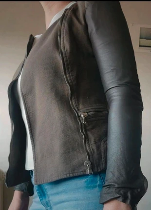 Veste MAJE Euphorie 🖤 Coton & Soie + Manches en Cuir d’Agneau • Taille 1 (36/38), marca: Maje, estado: Muy bueno, tamaño: S / 36 / 8, 35,00 €, 37,45 € Protección al comprador incluida