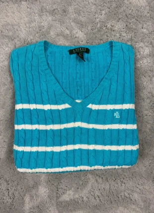 Pull sweat à col V torsadé Ralph Lauren bleu femme taille s logo brodé, brand: Lauren Ralph Lauren, condition: Very good, size: S / 36 / 8, €32.50, €34.83 includes Buyer Protection