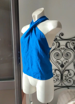 Halter top blu elegante incrocio inverno estate, merk: Diana Gallesi, staat: Heel goed, maat: M / 38 / 10, € 8,00, € 9,10 inclusief Kopersbescherming