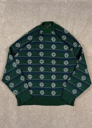 80s/90s True Vintage Dark Green Knit Jumper – Funky Argyle Pattern – Size L, brand: other, condition: Very good, size: L, £23.00, £24.85 includes Buyer Protection