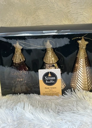 lot 3 sapins en verre doré cuivré champagne noël scintillant, merk: cosy, staat: Heel goed, € 15,00, € 16,45 inclusief Kopersbescherming