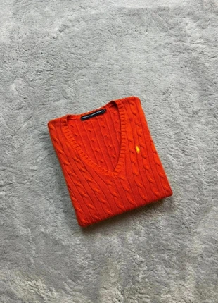 Pull torsadé Sweat hiver col V Tressé Raph Lauren orange logo jaune S femme, marca: Ralph Lauren, estado: Muito bom, tamanho: S / 36 / 8, €42.00, €44.80 inclui Proteção do Comprador