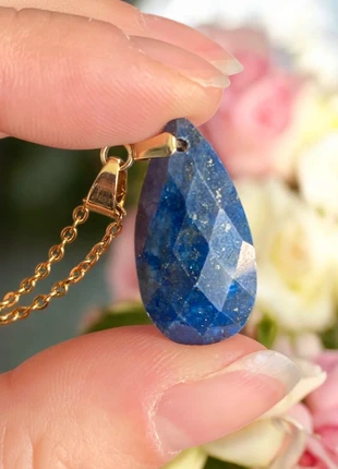 Collier pendentif à facettes lapis lazuli pierre naturelle chaîne doré, brand: Lapis, condition: Very good, €6.00, €7.00 includes Buyer Protection Pro