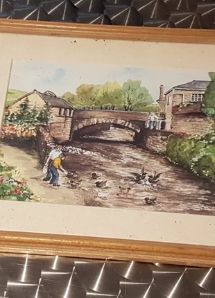 Tableau paysage pont avec personnages nourrissant des canards, marque: Fait Main, état: Très bon état, 5,00 €, 5,95 € Protection acheteurs incluse
