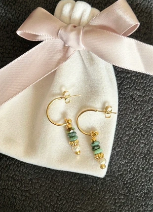 Créoles dorées et pierres naturelles Turquoise Africaine, perles plaqué or Acier inoxydable, marque: ZAG, état: Neuf sans étiquette, 14,50 €, 15,93 € Protection acheteurs incluse