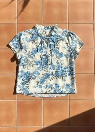 Blouse fleurie à nouer, manches courtes, taille S, chic bohème rétro été, brand: eloria, condition: Very good, size: S / 36 / 8, €23.99, €25.89 includes Buyer Protection Pro