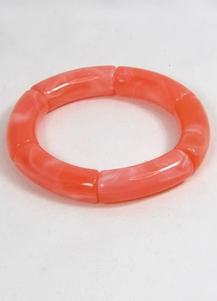 Bracelet élastique vintage en tubes incurvés rose orangé, marque: Vintage Dressing, état: Neuf sans étiquette, 5,00 €, 5,95 € Protection acheteurs incluse