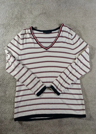Pull Tommy Hilfiger rayé col V blanc rouge bleu taille L 100% coton, brand: Tommy Hilfiger, condition: Very good, size: L / 40 / 12, €15.00, €16.45 includes Buyer Protection