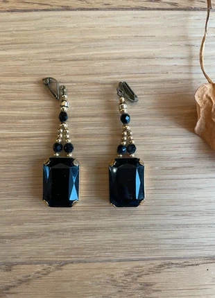 Boucles d’oreilles vintage clips noir et or – pendentifs longs, brand: Vintage Dressing, condition: Very good, €8.00, €9.10 includes Buyer Protection