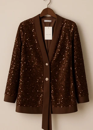 Veste longue à sequins marron chocolat – Élégante, brillante & ultra tendance, brand: Boutique indépendante, condizioni: Ottime, taglia: Taglia unica, €29.99, €32.19 include la Protezione acquisti
