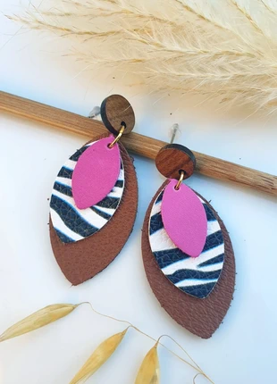 Boucles d'oreilles cuir & bois, brand: Creatrice, condition: Very good, €9.00, €10.15 includes Buyer Protection Pro