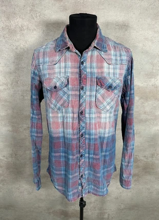 Chemise Vintage En Velours Côtelé / Corduroy Dstrezzed bleu rose carreaux taille L, merk: Vintage Dressing, staat: Heel goed, maat: L, € 20,00, € 21,70 inclusief Kopersbescherming Pro