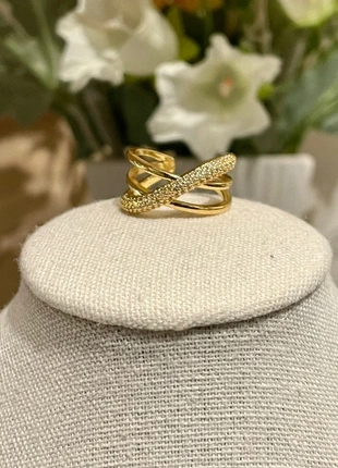 Bague dorée acier inoxydable – croisée zircons – élégante et tendance, brand: Tendance, condition: Very good, size: Adjustable, €8.90, €10.05 includes Buyer Protection Pro