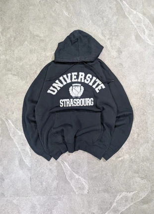 💫Hoodie Vintage Strasbourg University Charcoal Navy Graphic Print 00's Retro Collegiate Style💫, merk: Vintage Dressing, staat: Heel goed, maat: S, € 12,95, € 14,30 inclusief Kopersbescherming